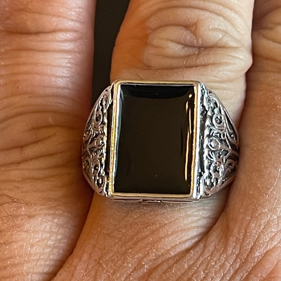 Trendy black obsidian S925 silver ring - Picture 8 of 8